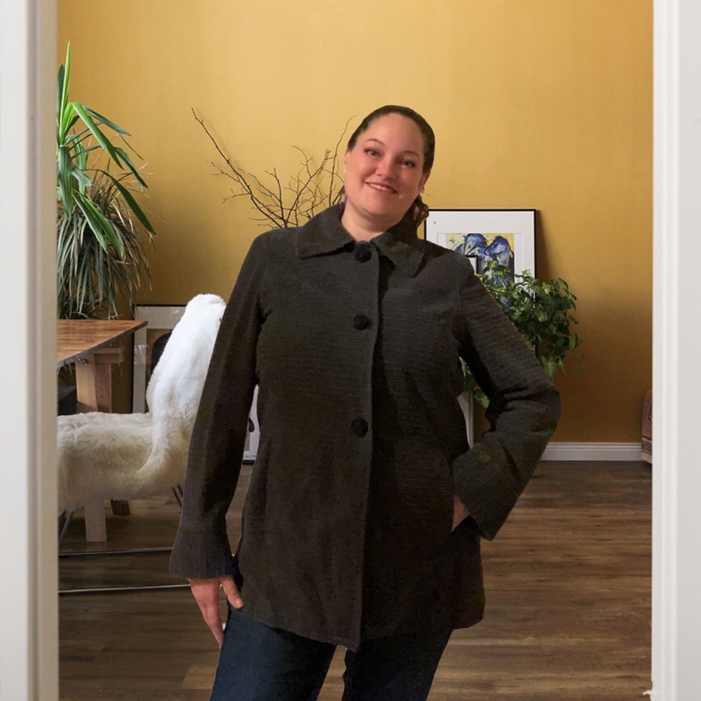 Jones New York signature Corduroy Coat. Size Large, color dark grey,